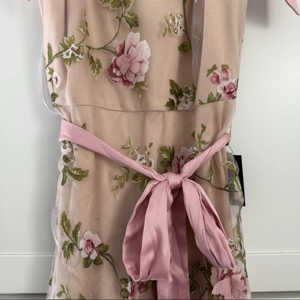 Lulu's Nude/Pink Floral Tie Strap Midi Dress Prom Wedding Guest Party Formal NEW - Picture 11 of 16